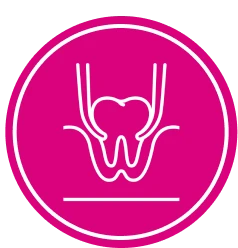 Dental icon with pink circular background.