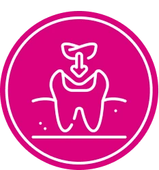 Tooth with arrow in pink circle.