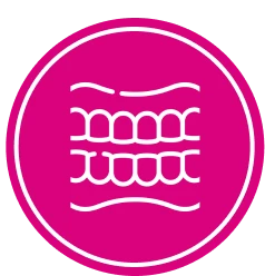 Pink circle with abstract white lines.