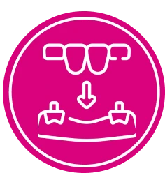 Icon showing dentures with two implants.